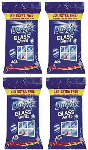 Duzzit GlassWipes - Pack of 4 x 50 Wipes - Clean and Shine Glass and Windows