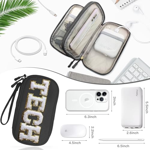 Image of COSHAYSOO Small TECH Pouch Electronics Organizer Travel Bag Personalized Valentines Traveling Gifts for Women, Charging Cords Phone Charger USB Cable Management Airplane Cruise Essentials Black