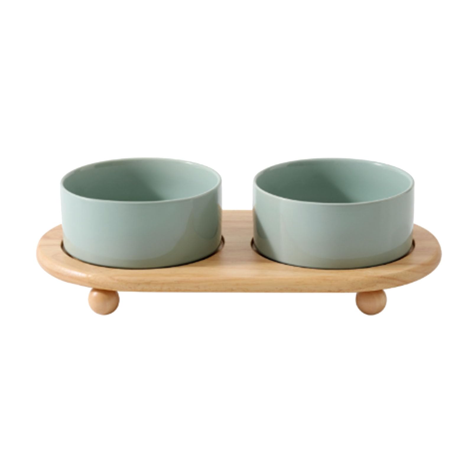 Alomejor Gamelles Surélevées en Céramique pour Chat, Doubles Robustes pour Un Repas Confortable pour Les Chats, Support en Bois pour Une stabilité Anti-basculement (Bol Double Vert Clair)