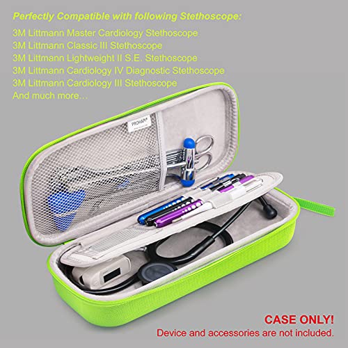 Image of PROHAPI Hard Stethoscope Case, Large Stethoscope Carrying Case with ID Slot, Compatible with 3M Littmann /ADC /Omron /MDF Stethoscope Includes Mesh Pocket for Nurse Accessories (Neon Green)