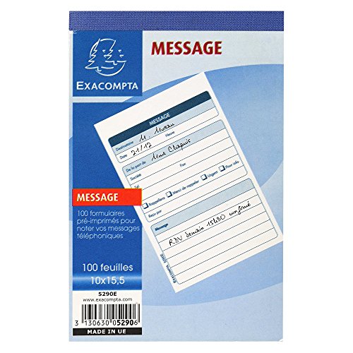 Exacompta - Réf. 5290E - 1 bloc messages téléphone (1 à la page) - bloc de 100 messages détachables pré-imprimés - 100 feuilles - format 160 x 100 mm - fabriqué en France