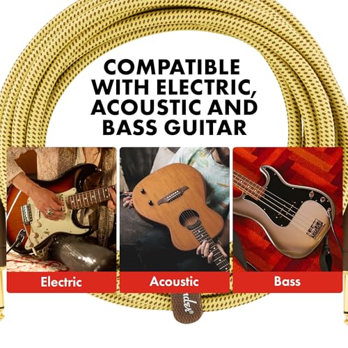 Image of Fender Deluxe 25' Angled Instrument Cable - Tweed