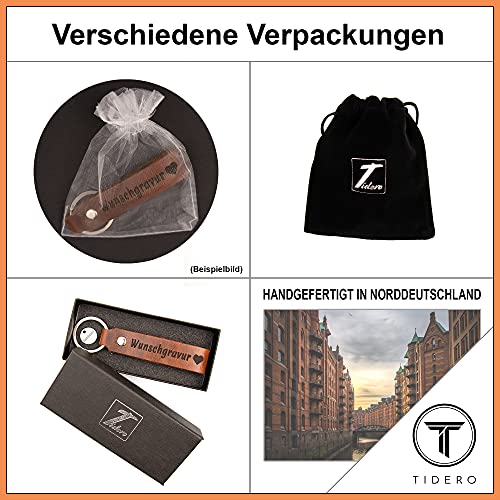Tidero Schlüsselanhänger Leder mit Wunschgravur personalisiert – personalisierter Wunschtext Gravur individuell – Geschenk Weihnachten für Männer Frauen Name Datum – Handmade in Germany – Wild Brown