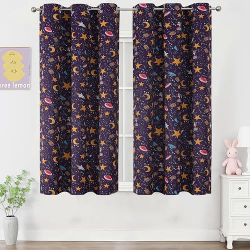 Image of Purple Unicorn Blackout Curtains 54 Inch Length for Princess Girls Bedroom | Estelar Textiler Star & Moon Printed Thermal Insulated Room Darkening Grommet Window Drapes for Kids Room,38Wx54L,2 Panels
