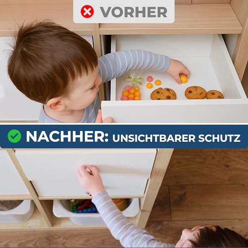 Hoffenbach Magnetische Kindersicherung 12 Schlösser + 3 Schlüssel – Schranksicherung & Schubladensicherung ohne Bohren – Unsichtbarer Magnetverschluss – Weiß