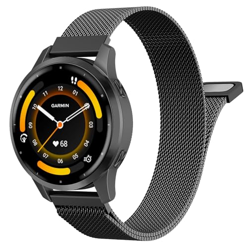 Image of 18mm Metal Watch Band Compatible with Garmin Venu 4 41mm /3S /2S; Forerunner 265S /255S; Vivoactive 4S /Vivomove 3S, Mesh Stainless Steel Replacement Strap Clasp Wristband, Black