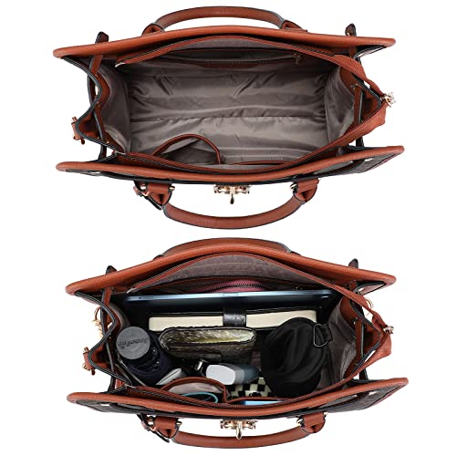 Image of Dasein Women's Designer Satchel Handbag Two Toned Padlock Purse Top Handle Shoulder Bag w /Chain Strap