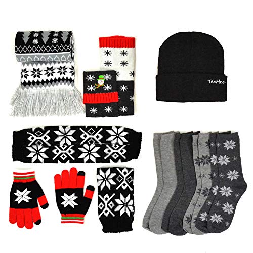 TeeHee Christmas Holiday Fun Knee High Socks 9-Pack with Gift Box (Christmas-B, 9-11)