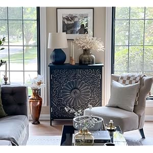 Maison arts accent cabinet with 2 doors farmhouse distressed storage cabinet with solid wood legs for living room entryway foyer kitchen sideboard buffet cabinet black carved doors  urban country home decor