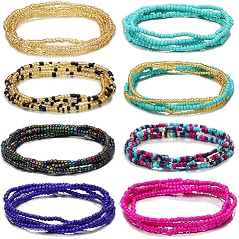 RLMOON 37.5Inch Waist Beads for Women African Waist Beads Plus Size Layered Belly Bead Body Chain Waist Beads Colorful Waist Jewelry(8PCS) Cover