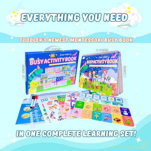 Dos Costalitos Montessori Busy Book for Toddlers Ages 3+ - Preschool Learning Activities Newest 28 Themes Sensory Travel Toys Educational Workbook Autism Materials