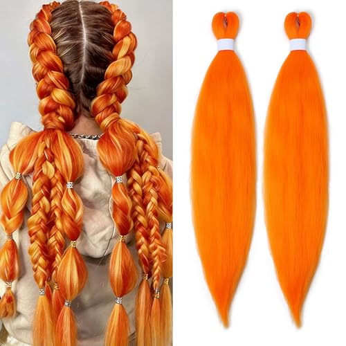 Lounoke orange Braiding Hair Pre Stretched Synthetic orange Hair Extensions Feed in Hair for Braids for Twist (26 Inch)
