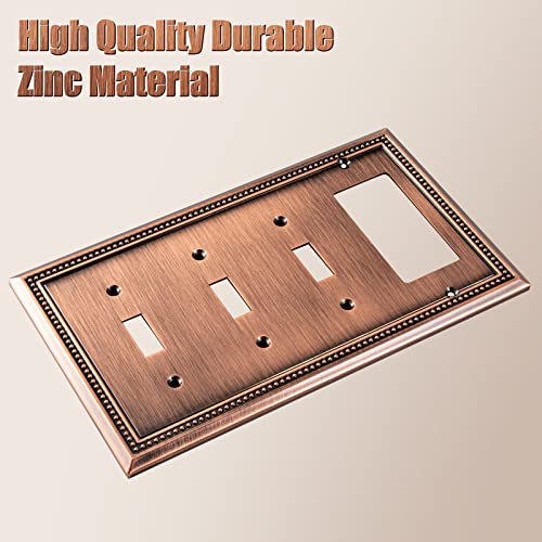 Image of Sunken Pearls Heavy Duty Decorative Wall Plate Switch Plate Outlet Cover (Triple Toggle /Single Decorator, Antique Copper)