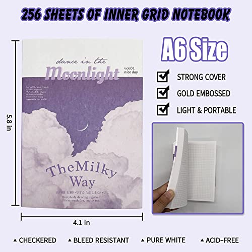 Image of MGNLR Paper Vintage Aesthetic Scrapbook Kit(346Pcs) Scrapbooking Supplies Kit with Bullet Junk Journal,Stationery,A6 Grid Notebook Journaling Gift for Girl (Purple Scrapbook)