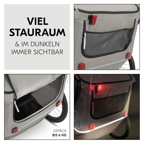 hauck Bike N Walk Duo, Light Grey - 3in1 Fahrradanhänger Komplett Set für 2 Kinder 6M+ bis 22 kg / 120 cm mit Federung, Handbremse, Verstellbare Rückenlehnen, Kofferraum, Inkl. Zubehör