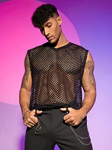 WDIRARA Men's Sheer Mesh Sleeveless V Neck Tank Top T Shirt Party Top3