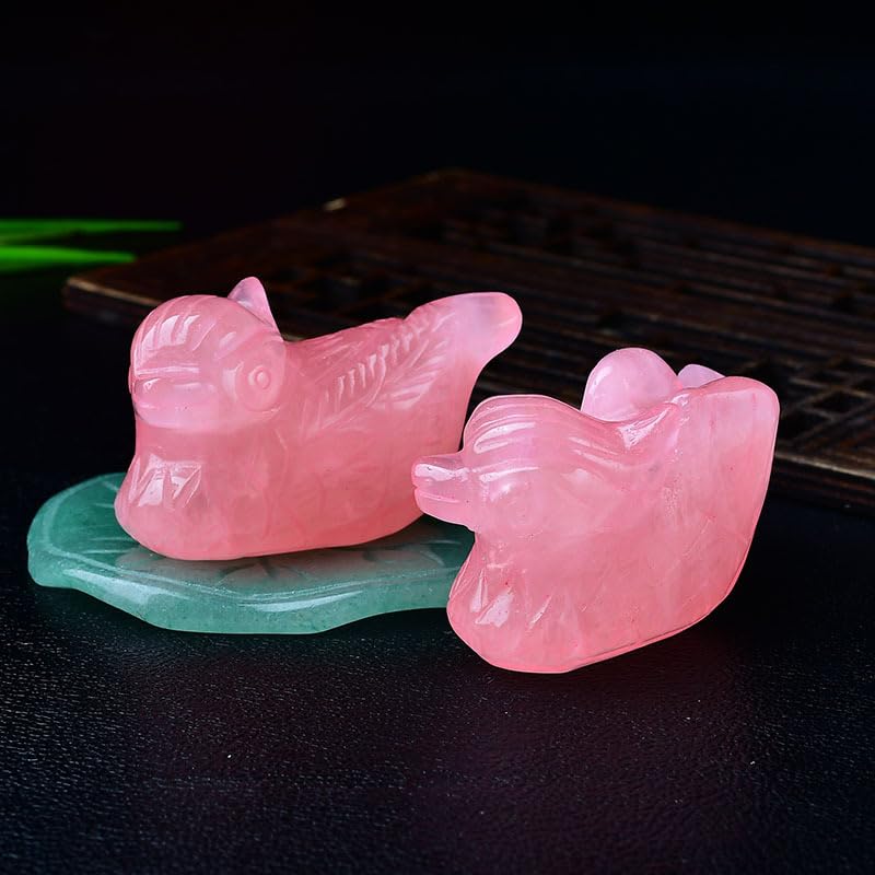NIBHZ Figurina di Anatra mandarina in Quarzo Rosa Naturale