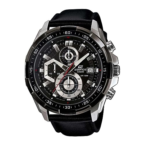 Image of Casio Edifice EFR-539L-1AVUDF Black Analog Dial Black Leather Band Men's Watch Chronograph 100M Water Resistant EX193