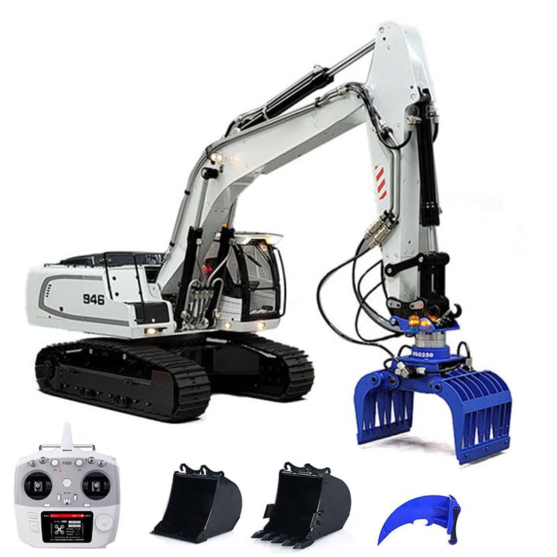 Excavadoras hidráulicas de metal RC 1:14 946 excavadoras de orugas, vehículos de construcción, multiaccesorios, cubo de agarre hidráulico, cubo de agarre para equipo pesado RC modelo de grado