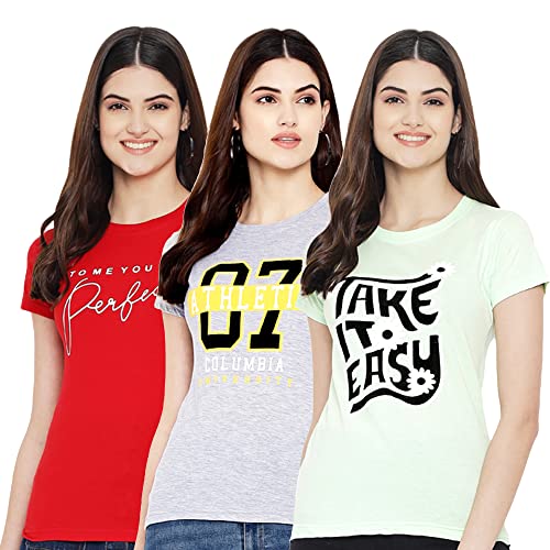Image of Preneum Women's Cotton Regular Fit Graphic Stylish Printed Short Sleeves Casual T-Shirt |Trend & Styles