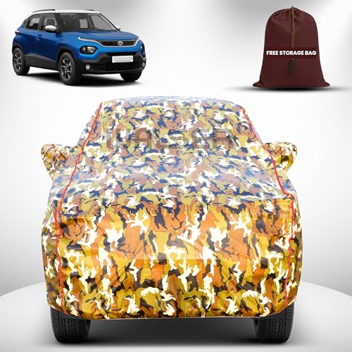 Image of Walser Waterproof Car Cover for Tata Punch | All-Weather Full Car Body Protection | with Mirror & Antenna Pocket | Dustproof, Windproof & Anti-Scratch Lining, Camouflage