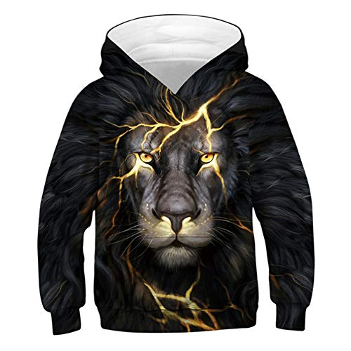 chicolife Felpe con Cappuccio per Bambini Bicolore 13-14 Anni Maglione con Cappuccio 3D Leone Oro Animale Maglione Hip-Hop Girocollo con Cappuccio Felpe Manica Lunga con Tasca XL