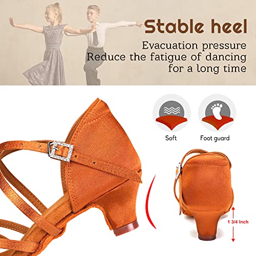 Gilrs Latin Dance Shoes Tan Low Heel Tango Salsa Ballroom Dance Practice Shoes4
