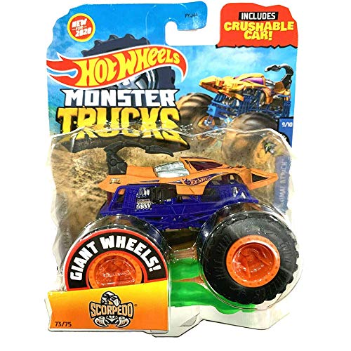 Hot Wheels Monster Trucks Scorpedo, [Orange] Includes Crushable car 73/75 1:64 Scale - image 1