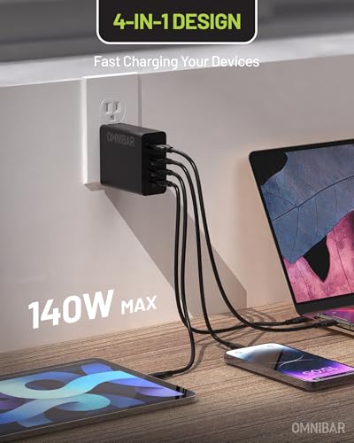 Image of 140W USB C Charger Block with USB C to Lightning Cable (6FT /Soft Silicone /Lime Green) for iPhone 14 /13 /12 /11, 4-Port GaN Laptop Fast Charger Power Adapter for MacBook iPhone 17 /16 /15 Samsung S25 /S24