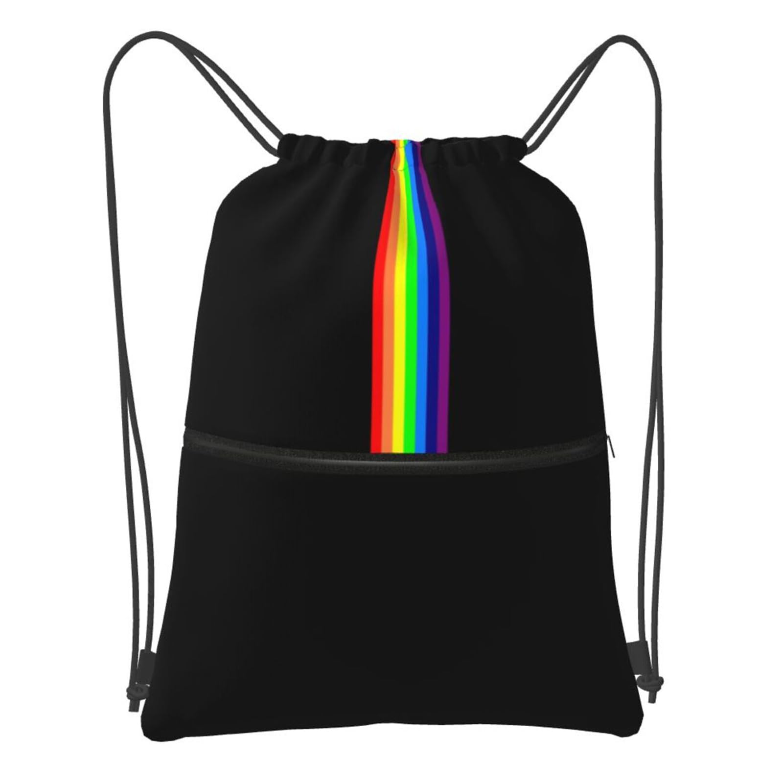 Rainbow LGBT Gay Pride Drawstring Bags Drawstring Gym Bag Waterproof Drawstring Backpack with Zipper Pocket for Kids Adults Beach Swimming Pool School Bag