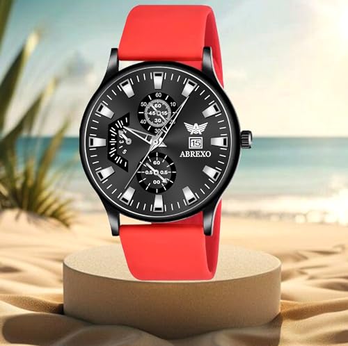 Image of Speed-Master Series Round Dial Date Working Silicone Strap Analog Quartz Mechanism Boys Watch for Men