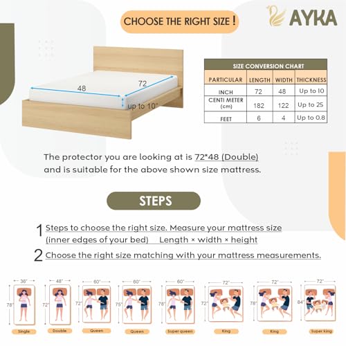Image of Ayka 100% Waterproof Cotton Terry Mattress Protector Double size Breathable Hypoallergenic Noiseless Ultra Soft Fitted Bed Protector 72x48 inch Mattress Cover / Bed Cover (Royal Blue, Double (72*48 inch))