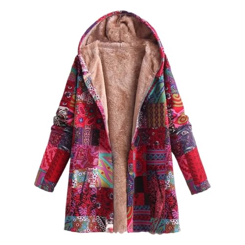Veste polaire longue contre le froid : manteau fluide à motif ethnique doublé