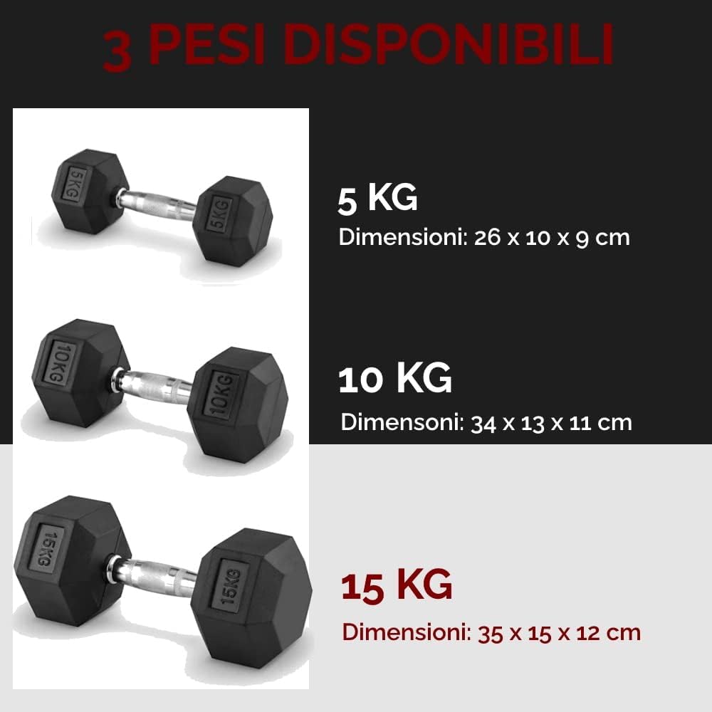 Para gumowanych hantli sześciokątnych, zestaw 2 sztangi 5 kg z ergonomicznym chromowanym uchwytem
