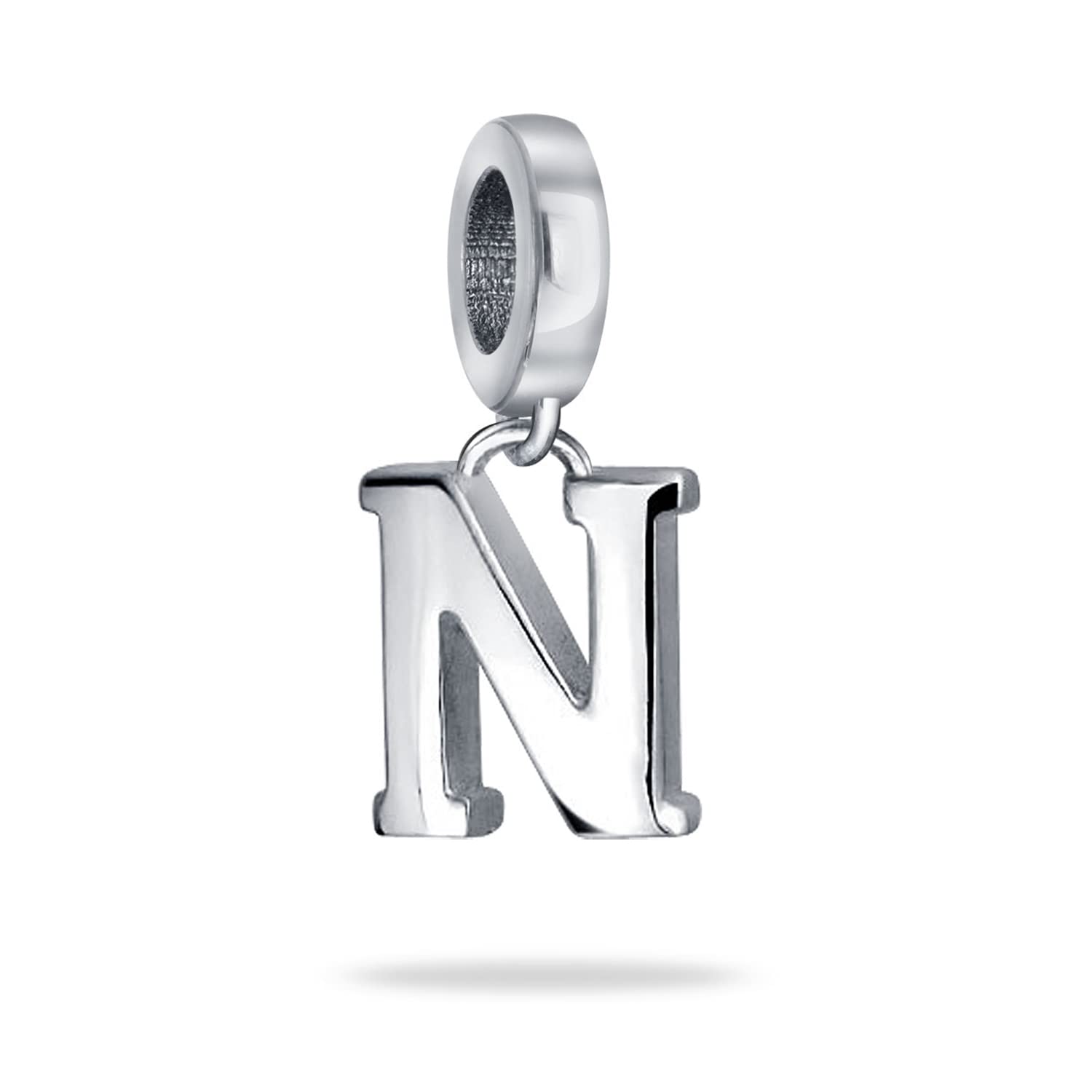 Bling Jewelry Personalized Gift Dangle Block Letter A-Z Alphabet Initial Charm Bead For Women For Teen Solid .925 Sterling Silver Fits European