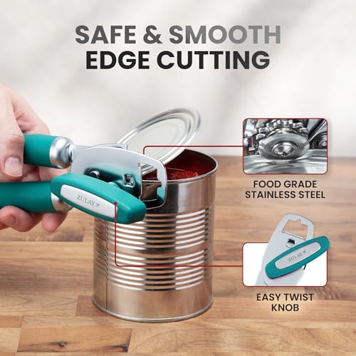 Image of Zulay Kitchen Manual Can Opener Heavy Duty Patented Stainless Steel, Jade