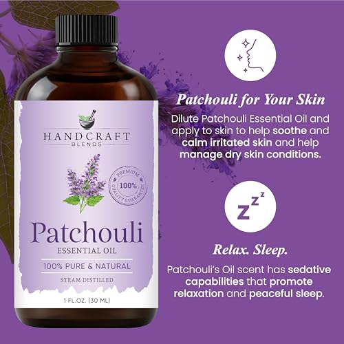 Image of Handcraft Blends Patchouli Essential Oil - 1 Fl Oz - 100% Pure and Natural - Premium Grade Essential Oil for Diffuser and Aromatherapy, Skin, Massage, Candle and Soap Making Fragrance
