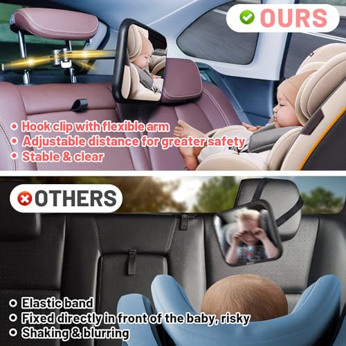 Image of Baby Car Mirror for Middle Seat - Flexible Arm 360 Rotation Safer Car Seat Mirror Clear View for Rear Facing Infant, Hook Clip Design, Easy to Install