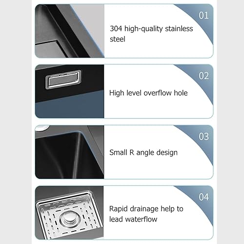 Miniatura 5 de KunMai Fregadero de cocina con lavabo de cocina negro con lavadora de vasos de alta presión fregadero de acero inoxidable