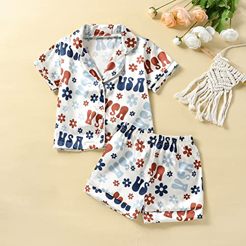 Toddler Baby Girl St Patricks Day Pajamas Bow&Clover Print Short Sleeve Shirts + Shorts Summer Girls Sleepwear Suit2