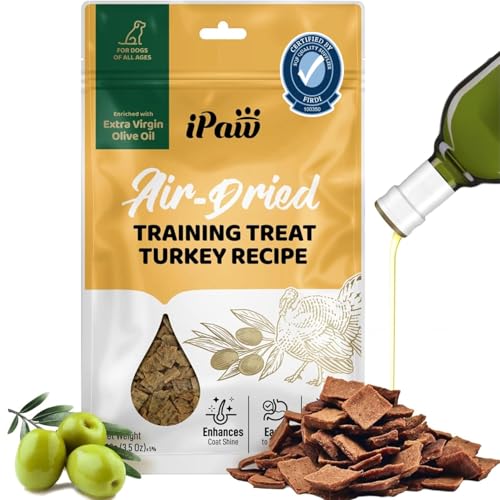 iPaw Air-Dried Training Treats for Dogs SQF Certified Human Grade Freeze-Dried Alternative Grain-Free High Protein Soft Treats for All Age Dogs (made with Turkey Chicken Heart Duck Liver EVOO)