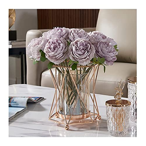 Fleurs artificielles de roses haut de gamme et vase en verre design