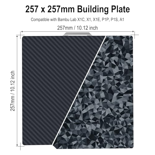 Image of 257x257mm Build Plate for Bambu Lab X2D X1C X1 X1E P1P P1S P2S A1 3D Printer, Diamond PEO + Carbon Fiber PET Good Adhesion Spring Steel Plate for Bambulab 3D Printer