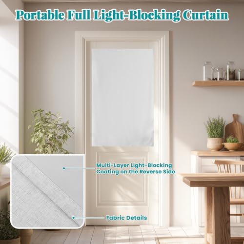 Image of 100% Blackout French Door Curtains, Room Darkening Shades Small Window Curtain Drapes Thermal Insulated Tricia Door Blinds for Classroom Glass Window, W25 x L40 inch, 1 Panel, Off-White