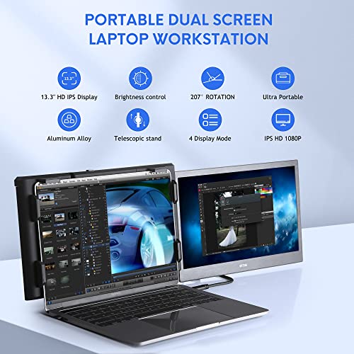 Image of P1 Plus Portable Monitor for Laptop Screen Extender 13.3 inch Dual Monitor External FHD 1080P IPS Display Double Monitors 2 Type-C /1 HDMI, for 13-16.5 inch Notebook Computer Mac Windows Phone