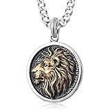 KIRTIJW Lion Necklace Stainless Steel Gold Gothic Punk Biker Animal Lion Pendant Necklace Jewelry for Men 60cm