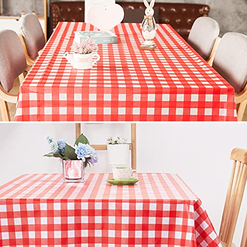 2 Stück Party Tischdecken Rot Weiß Kariert 137x274cm Rechteckig Wasserabweisend Karo Tischtuch Abwischbare Kunststoff Tischdecke für Gartentisch Feierntage Party Weihnachten Hochzeit Picknick usw.