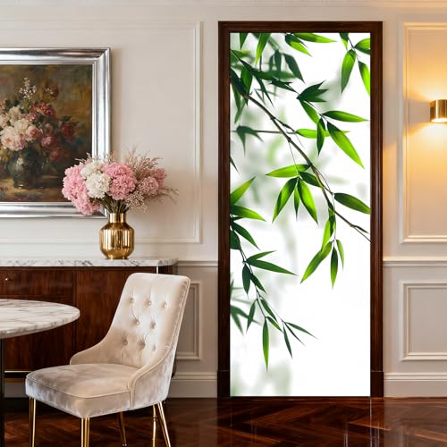 Image of Nuxovilar Bamboo Door Stickers Peel Stick PVC 30.3x78.7 Inches Cover