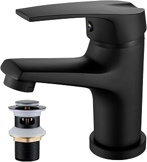 Black Basin Mixer Tap with Pop-up Waste, Bevankly Brass Bathroom Sink Tap | Black Bathroom Sink Tap, Hot an...