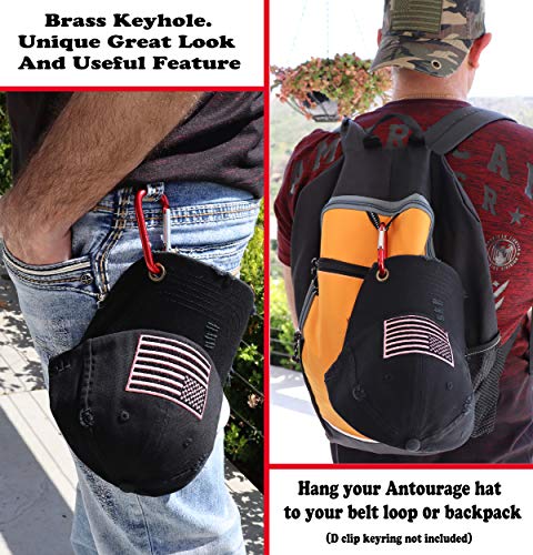 Image of Antourage American Flag Unisex Baseball Hat for Men and Women | USA Flag Mesh Snapback Flat Visor Cap + 2 Patriotic Patches